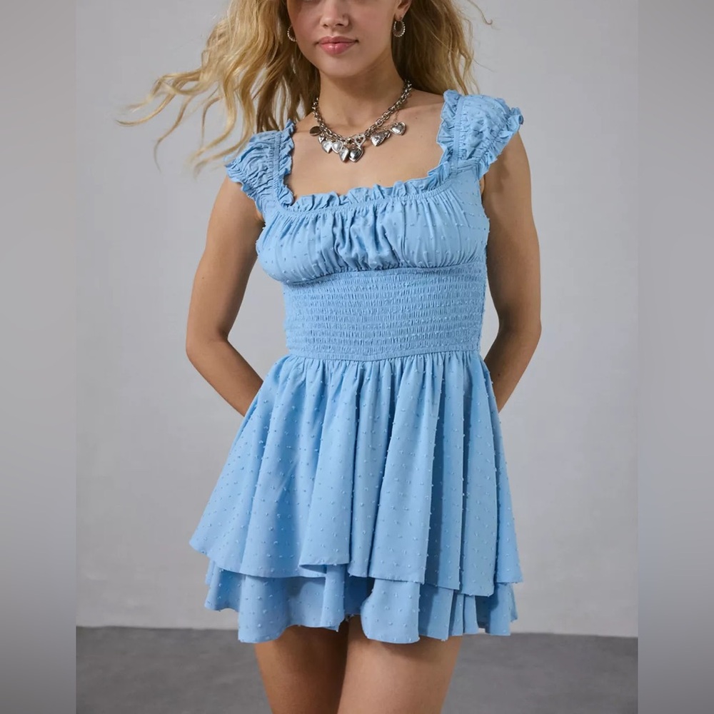 UO Rosie Smocked Tiered Ruffle Romper